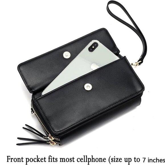 Vegan Leather Crossbody Wallet Wristlet RFID Phone Pocket for Women - Picture 4 of 8